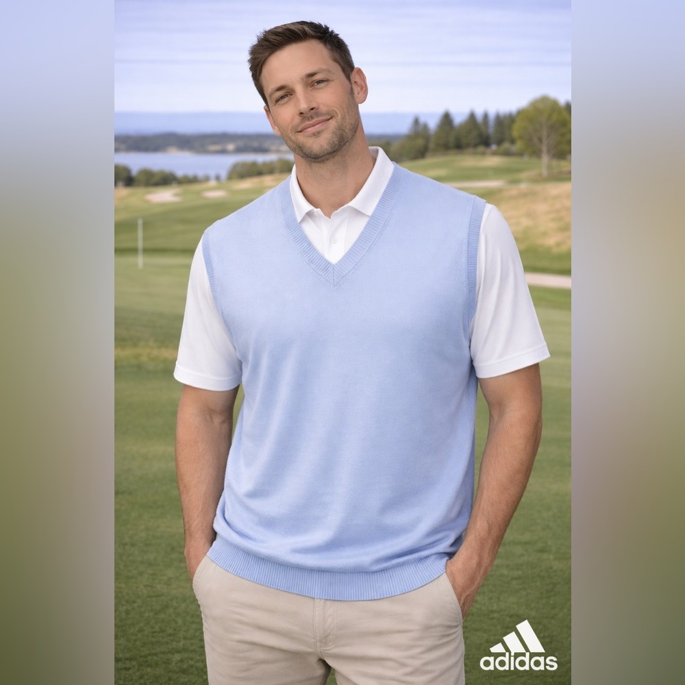 adidas Men's Sky Blue V-Neck Sweater